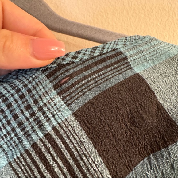 Habitat Women's Plaid Lagenlook Scoop Neck Tunic A-Line With Buttons Black/Brick - Picture 5 of 5